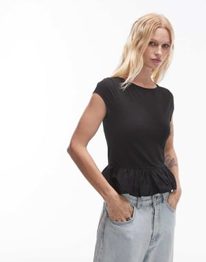 Topshop snittad hals peplum bubbeltopp i svart