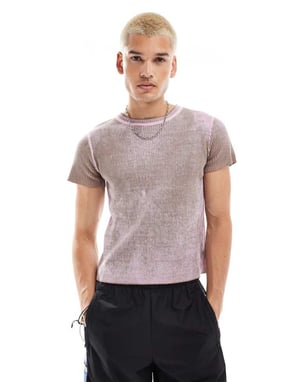 COLLUSION syra-tvättad t-shirt i khaki och rosa