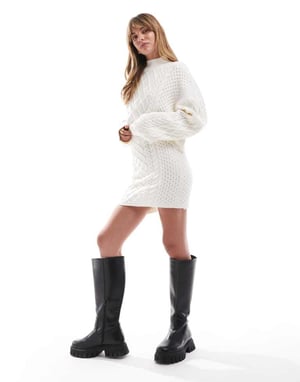 Miss Selfridge kabelstickad minikjol set i krämfärg