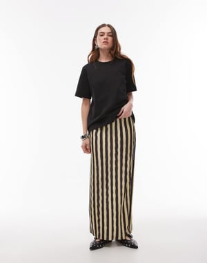 Topshop randig plisserad midaxi kjol i choklad
