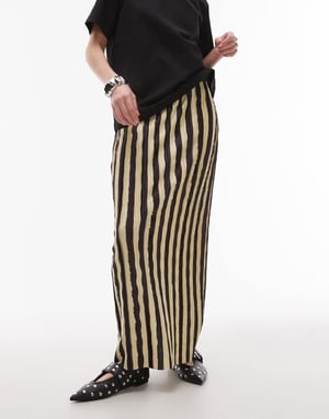 Topshop randig plisserad midaxi kjol i choklad