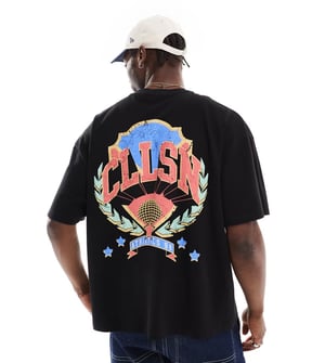COLLUSION oversized grafisk logotyptryck t-shirt i svart