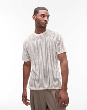 Topman avslappnad passform kortärmad öppen stickad t-shirt i ecru