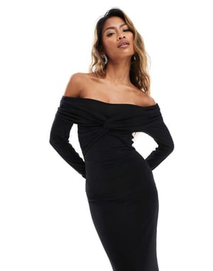 ASOS DESIGN axelband-löst snurr midi-klänning med långa ärmar i svart
