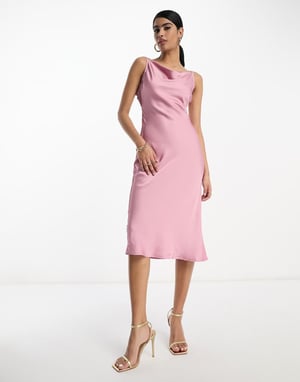 Vila satin cami midi klänning med knyt bak i dammig rosa