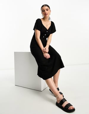 Vero Moda linne-touch ärmlös midi-klänning i svart