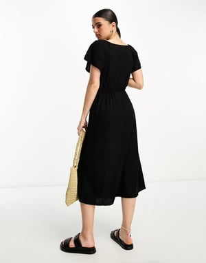 Vero Moda linne-touch ärmlös midi-klänning i svart