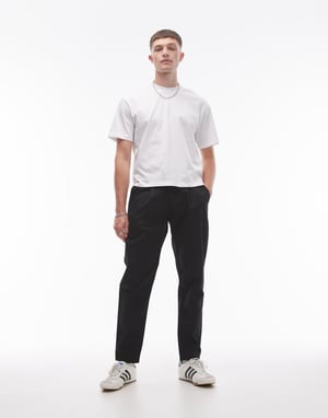 Topman svarta byxor med dubbelveck och smal passform