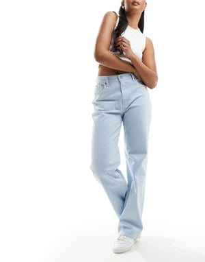 Abercrombie & Fitch Curve Love 90-tals avslappnad passform jeans i blå och vit rand