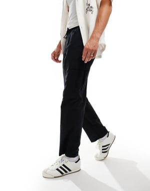 Jack & Jones tapered linnebyxor med cargofickor i svart