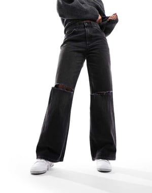 ASOS DESIGN vida ben dad jeans i svart med hål