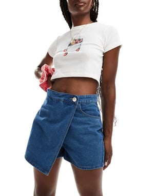 Missyempire wrap front denimkjol i blått
