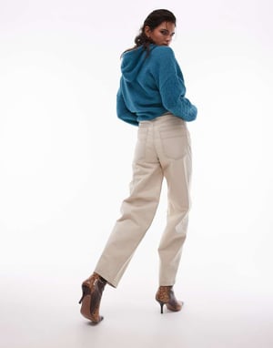 Topshop Baggy högmidjad Baggy klarlackad jeans i sand