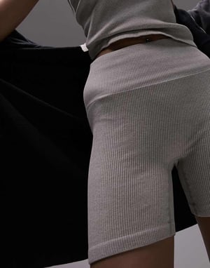 Topshop koord sömlös ribbad kort leggings i havre melange