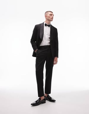 Topman premium avslappnade tuxedobyxor i ullblandning i svart