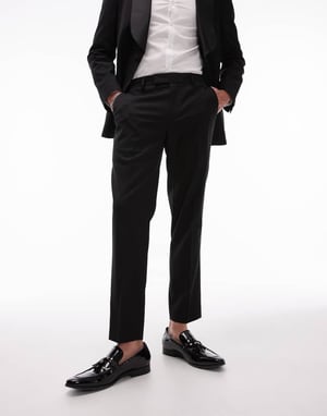 Topman premium avslappnade tuxedobyxor i ullblandning i svart