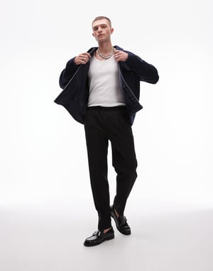 Topman premium taper ullmix smokingbyxor med elastisk midja i svart