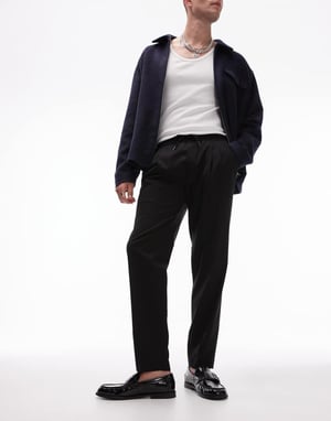 Topman premium taper ullmix smokingbyxor med elastisk midja i svart