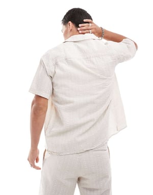 Jack & Jones koord oversized reverskrage rynkad skjorta i beige