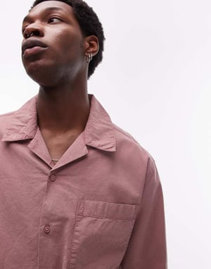 Topman kortärmad avslappnad tvättad skjorta i rosa