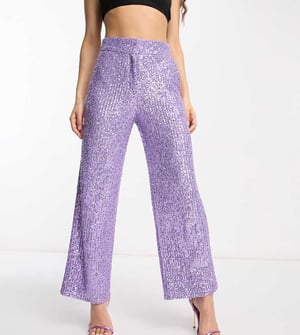 ASOS DESIGN Petite raka paljettanklarbyxor i lila