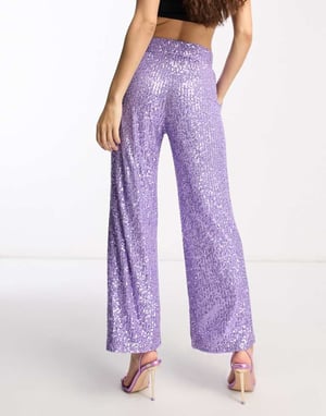 ASOS DESIGN Petite raka paljettanklarbyxor i lila