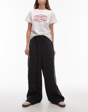 Topshop jacquard blommig dragsnörsbyxa i svart