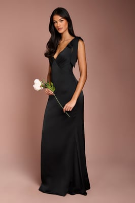 Coast Honoured Petite Satin Back Crepe V Neck Tie Shoulder Maxi Bridesmaid Dress