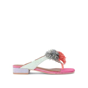 Kurt Geiger London Suede Pom Pom T Bar Flat Sdl Sandals