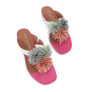 Kurt Geiger London Suede Pom Pom T Bar Flat Sdl Sandals