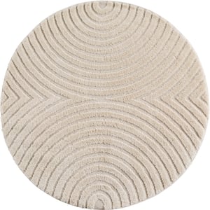 Muratap Japandi art rond scandinavisch vloerkleed laagpolig effen wit- 80 cm