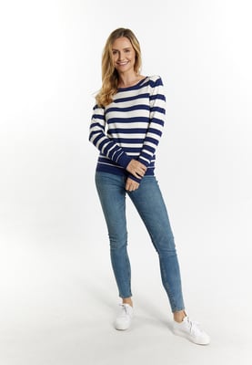 usha Gebreide trui Dames marine wol wit