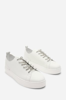 Where's That From Womens 'Florina' White Low Wedge Trainer with Silver Lace up detail