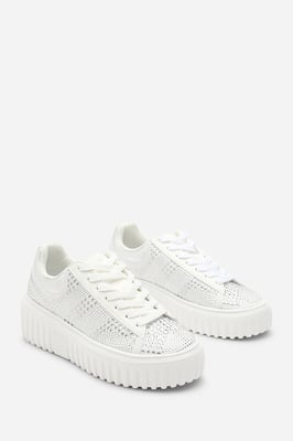 Where's That From Womens 'Eliane' White and Silver Lace Up Trainer with Diamante pattern and chunky sole
