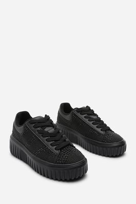 Where's That From Womens 'Eliane' Black Lace Up Trainer with Diamante pattern and chunky sole