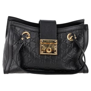 Gucci Small Guccissima Padlock Tote Bag in Black Leather