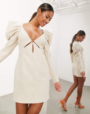 ASOS EDITION ringdetalj med utskärning volymaxel mini klänning i sten