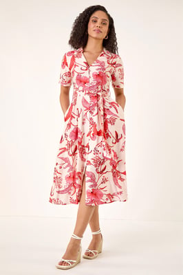 Floral Tie Waist Shirt Dress