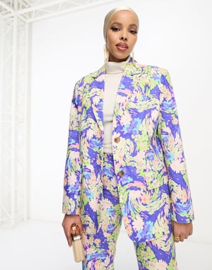 ASOS DESIGN blommig kostympappa blazer i blått