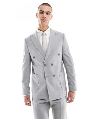 Shelby och Söner dubbelknäppt slim blazer i ljusgrå koord