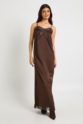 Satin Lace Mix Column Maxi Dress