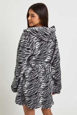 Zebra Print Hooded Mini Dressing Gown