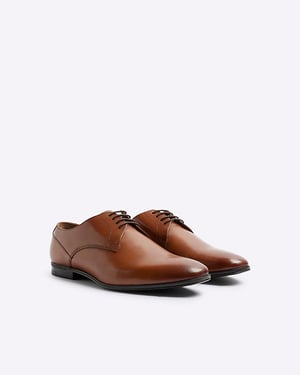 River Island Mens Derby Shoes Brown Leather Wide Fit