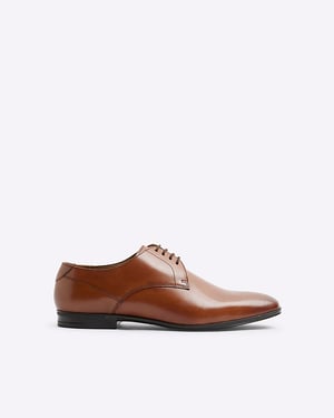 River Island Mens Derby Shoes Brown Leather Wide Fit