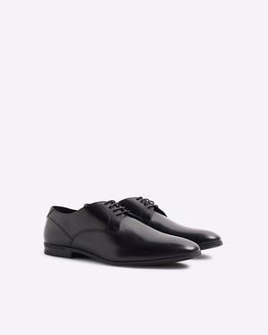 River Island Mens Derby Shoes Black Leather Wide Fit