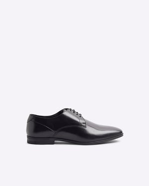 River Island Mens Derby Shoes Black Leather Wide Fit