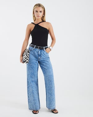River Island Womens Straight Leg Jeans Petite Blue Relaxed