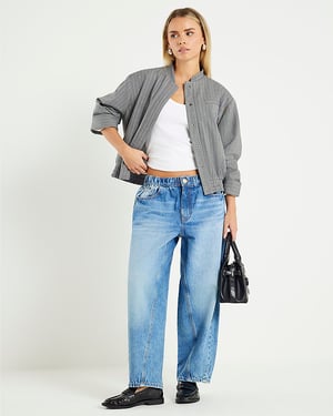 River Island Womens Barrel Jeans Petite Blue Denim Elasticated