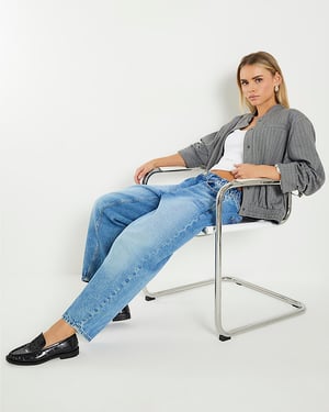 River Island Womens Barrel Jeans Petite Blue Denim Elasticated