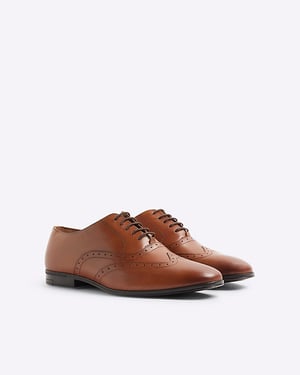 River Island Mens Brogue Shoes Brown Wide Fit Leather
